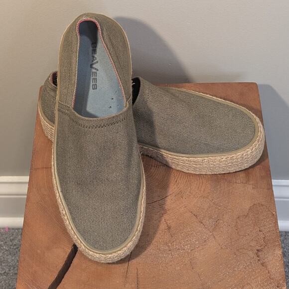 SeaVees Oceanside Platform Espadrille High Stretch Canvas Moss Green - Size 8.5 - Picture 1 of 8